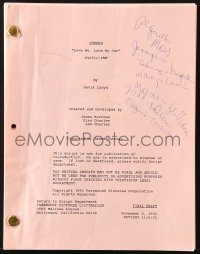 1h077 CHEERS TV revised final draft script November 6, 1992 + signed certificate by Cliff & George!