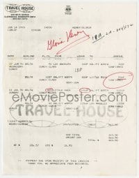 1h130 GLORIA HENRY signed 9x11 airplane receipt 1990 she flew to Little Rock from Los Angeles!