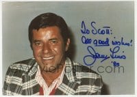 1h172 JERRY LEWIS signed 4x6 postcard 1982 head & shoulders smiling close up of the legendary comic!