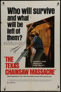 1h060 TEXAS CHAINSAW MASSACRE signed 1sh 1974 by Gunnar Hansen, Tobe Hooper cult classic horror!
