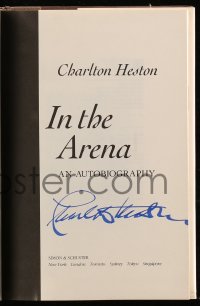 1h002 CHARLTON HESTON signed hardcover book 1995 his autobiography In the Arena!