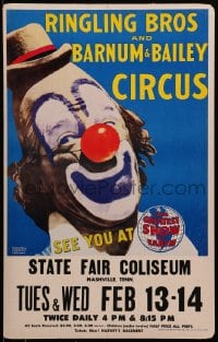 1j064 RINGLING BROS & BARNUM & BAILEY CIRCUS 14x22 circus poster 1960s Maxwell Copelan art of clown!