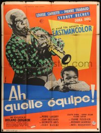 1j482 AH QUELLE EQUIPE French 1p 1957 great close image of jazz man playing soprano saxophone!