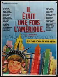 1j490 AMERICA AT THE MOVIES French 1p 1977 Mercier art of kid dressed as Lady Liberty in NY!
