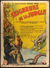 1j539 BRING 'EM BACK ALIVE French 1p 1933 Frank Buck, art of tiger & giant snake in jungle, rare!