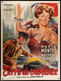 1j558 CITY OF VIOLENCE French 1p 1952 art of sexy Maria Montez in showgirl outfit + Serato with gun!