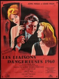 1j581 DANGEROUS LOVE AFFAIRS French 1p 1959 art of Jeanne Moreau, Annette Vadim & Gerard Philipe!