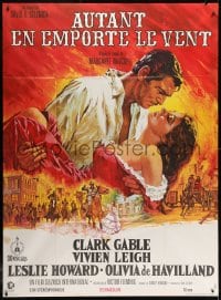 1j694 GONE WITH THE WIND French 1p R1970s Terpning art of Gable & Leigh over burning Atlanta!