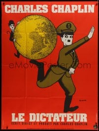 1j698 GREAT DICTATOR French 1p R1973 great Leo Kouper art of Charlie Chaplin, wacky WWII comedy!