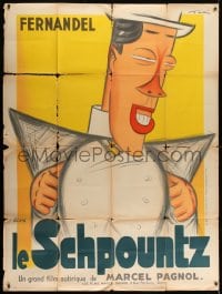 1j772 LE SCHPOUNTZ French 1p 1938 Marcel Pagnol, great cartoon art of Fernandel by Toe, ultra rare!