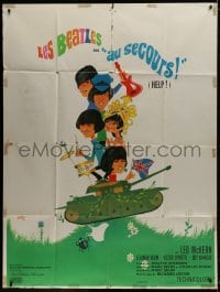 1j711 HELP French 1p 1965 different Siry art of The Beatles, John, Paul, George & Ringo on tank!