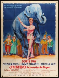 1j742 JUMBO French 1p 1962 different art of pretty Doris Day, elephant & clowns by Roger Soubie!