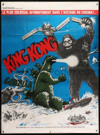1j746 KING KONG VS. GODZILLA French 1p R1970s great art of the rubbery monsters battling!