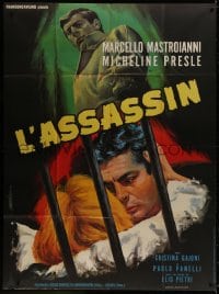 1j757 LADYKILLER OF ROME French 1p 1963 L'Assassino, Mascii art of Marcello Mastroianni behind bars!