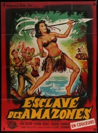 1j794 LOVE-SLAVES OF THE AMAZONS French 1p 1959 Constantine Belinsky art of sexy female native!
