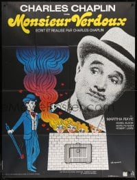 1j817 MONSIEUR VERDOUX French 1p R1973 wonderful different art of Charlie Chaplin by Leo Kouper!