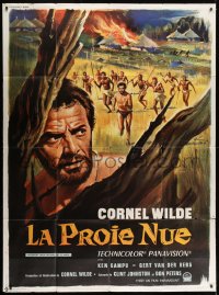 1j830 NAKED PREY French 1p 1966 Grinsson art of Cornel Wilde in Africa running from killers!