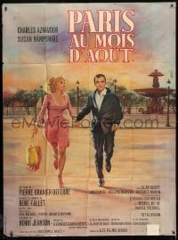 1j847 PARIS IN THE MONTH OF AUGUST French 1p 1966 Jean Mascii art of Aznavour & Hampshire running!