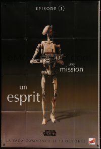 1j851 PHANTOM MENACE teaser DS French 1p 1999 Star Wars Episode I, portrait of battle droid w/ gun!