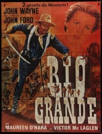 1j886 RIO GRANDE French 1p R1960s Faugere art of John Wayne & Maureen O'Hara, directed by John Ford!