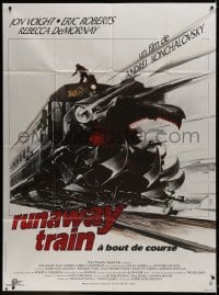 1j894 RUNAWAY TRAIN French 1p 1986 different Landi art of Jon Voight standing on train!