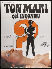 1j898 SENSUAL MALE French 1p 1971 different super c/u of man standing over sexy naked woman!