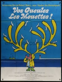 1j909 SHUT UP GULLI French 1p 1974 great cartoon art of man yelling at seagulls on his antlers!