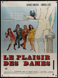 1j928 STATUE French 1p 1971 art of David Niven & Virna Lisi w/ hammer & chisel by statue of David!