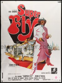 1j936 SUPER FLY French 1p 1972 great artwork of Ron O'Neal with car & girl sticking it to The Man!