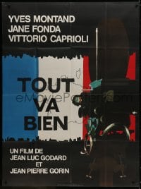 1j966 TOUT VA BIEN French 1p 1972 Jean-Luc Godard, cool art of movie camera over French flag!
