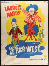 1j982 WAY OUT WEST French 1p R1960s different art of cowboys Laurel & Hardy crossing puddle!