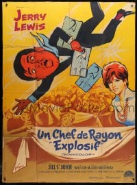 1j987 WHO'S MINDING THE STORE French 1p 1964 different Grinsson art of Jerry Lewis & Jill St. John!