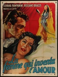 1j995 WOMAN WHO INVENTED LOVE French 1p 1953 De Seta art of Silvana Pampanini & Rossano Brazzi!