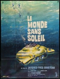 1j997 WORLD WITHOUT SUN style A French 1p 1965 Jacques-Yves Cousteau, cool submarine art by Darigo!