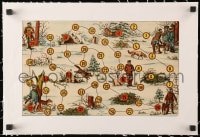 1j202 FRENCH BOARD GAME linen French 9x15 game board 1800s art of men hunting in snowy field!