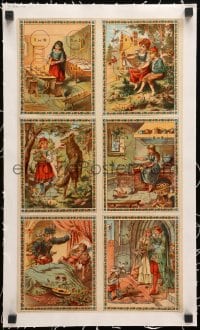 1j198 FRENCH BOARD GAME linen French 11x19 game pieces 1800s fairy tale scenes with math problems!