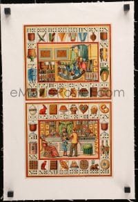 1j201 FRENCH BOARD GAME linen French 8x14 game pieces 1900s great art of bakery & spice shops!