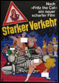 1j259 HEAVY TRAFFIC German 33x47 1974 Ralph Bakshi adult cartoon, great different art with nudity!