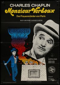1j266 MONSIEUR VERDOUX German 33x47 R1975 Kouper art of Charlie Chaplin as modern French Bluebeard!