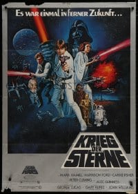 1j273 STAR WARS German 33x47 1977 George Lucas classic sci-fi epic, great art by Tom Chantrell!