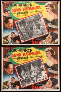1j413 ANNA KARENINA 2 Mexican LCs R1960s Greta Garbo, Fredric March, Basil Rathbone!