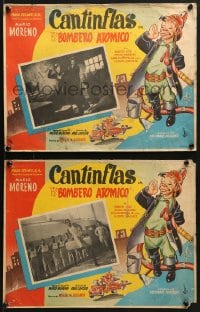 1j405 EL BOMBERO ATOMICO 5 Mexican LCs 1952 great cartoon border art of firefighter Cantinflas!