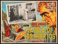 1j442 ISLE OF THE DEAD Mexican LC R1950s Boris Karloff & Ellen Drew, cool different border art!