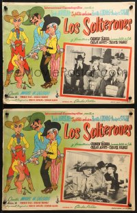 1j406 LOS SOLTERONES 5 Mexican LCs 1953 cartoon border art of cowboys pointing guns at baby!