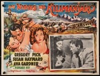 1j457 SNOWS OF KILIMANJARO Mexican LC 1952 close up of Gregory Peck & sexy Ava Gardner in Africa!
