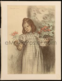 1j102 FIRMIN BOUISSET French 12x16 book plate 1890s art of girl holding flowers, L'Estampe Moderne!