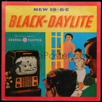 1j074 GENERAL ELECTRIC 15x15 metal sign 1950 art of family around the new 19 inch Black-Daylite TV!