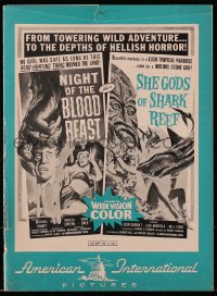 1j386 SHE GODS OF SHARK REEF/NIGHT OF THE BLOOD BEAST pressbook 1958 the depths of hellish horror!