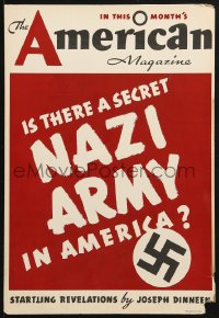 1j135 AMERICAN MAGAZINE 11x16 advertising poster 1930s is there a secret Nazi army in America!