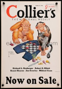 1j137 COLLIER'S 11x16 advertising poster Oct 22, 1938 Lawson Wood art of monkeys playing checkers!